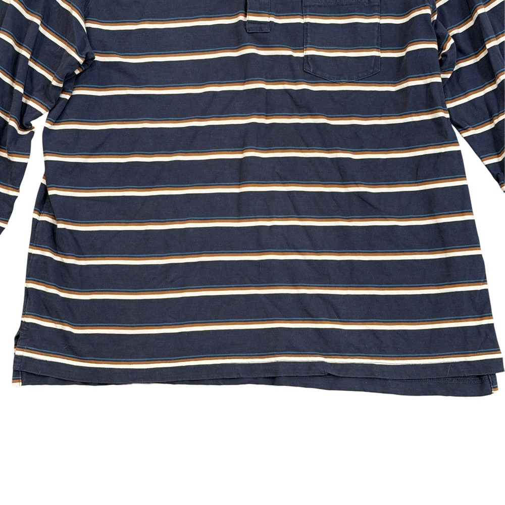 LL Bean Long Sleeve Polo Shirt Navy Blue Striped Organic Cotton Mens XL - Picture 3 of 8